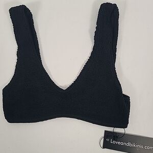 NWT Love & Bikinis Crinkle Bikini Top Women's Black OS